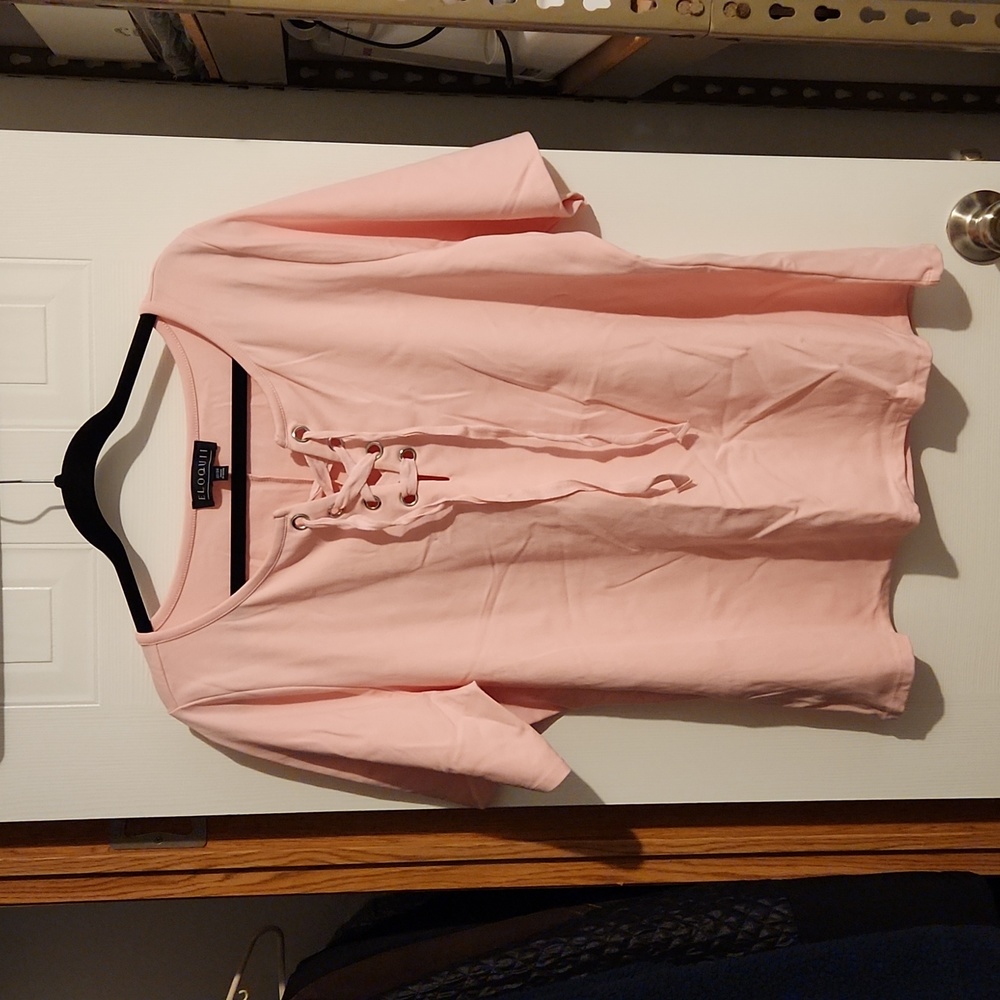 Eloquii Pink T-shirt with lace-up detail